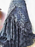 GETADME Elegant Lace Asymmetrical Skirt Women Vintage Y2K Boho High Waist Hollow Mesh Patchwork Layered Maxi Skirts Lady Holiday Outfits