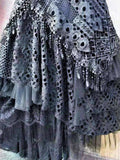 GETADME Elegant Lace Asymmetrical Skirt Women Vintage Y2K Boho High Waist Hollow Mesh Patchwork Layered Maxi Skirts Lady Holiday Outfits