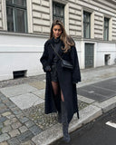 GETADME Elegant Lapel Long Sleeve Women's Woolen Coat Single Breasted Pocket Solid Color Jacket Autumn New Ladies High Street Outerwear