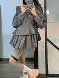 GETADME Elegant Office Lady 2 Piece Dress Set Women Casuall Long Sleeve Blouse + Retro Mini Skrits 2025 Summer Korean Fashion Suits