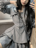 GETADME Elegant Office Lady 2 Piece Dress Set Women Casuall Long Sleeve Blouse + Retro Mini Skrits 2025 Summer Korean Fashion Suits
