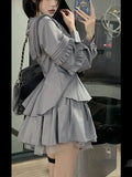 GETADME Elegant Office Lady 2 Piece Dress Set Women Casuall Long Sleeve Blouse + Retro Mini Skrits 2025 Summer Korean Fashion Suits
