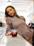 GETADME Elegant Plaid Printed Puff Sleeves Shirts Women Leisure Ruffle Hem O Neck Short Top 2025 Spring Female Loose High Street Tops