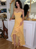 GETADME Elegant Solid Irregular Hem Pleated Dress Sexy Backless Off-the-shoulder Spaghetti Strap Vestidos New Lady Banquet Party Gowns