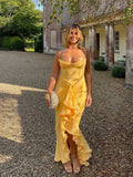 GETADME Elegant Solid Irregular Hem Pleated Dress Sexy Backless Off-the-shoulder Spaghetti Strap Vestidos New Lady Banquet Party Gowns
