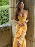 GETADME Elegant Solid Irregular Hem Pleated Dress Sexy Backless Off-the-shoulder Spaghetti Strap Vestidos New Lady Banquet Party Gowns