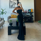 GETADME 우아한 솔리드 오프숄더 브라이드즈 메이드 드레스 패션 여성 홀터 슬림 이브닝 드레스 섹시한 스트랩리스 하이웨이스트 타이트 롱 드레스