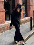 GETADME Elegant Solid Sweater Skirts Suits for Women Autumn Winter Fashion V-Neck Pullover Knitted Top Loose Skirt Casual Two Pieces Set