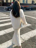 GETADME Elegant Solid Sweater Skirts Suits for Women Autumn Winter Fashion V-Neck Pullover Knitted Top Loose Skirt Casual Two Pieces Set