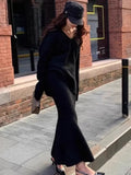 GETADME Elegant Solid Sweater Skirts Suits for Women Autumn Winter Fashion V-Neck Pullover Knitted Top Loose Skirt Casual Two Pieces Set