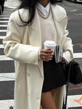 GETADME Elegant White Turn-down Collar Warm Overcoat For Women Fashion Long Sleeve Buttons Pocket Long Coats Winter New Street Outwear