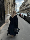 GETADME Elegant With Belt Black Long Coat For Women Oversize Woolen Double Button Lapel Overcoat Autumn New Lady High Street Outerwear