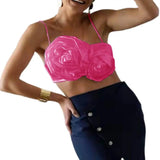 GETADME Elegant Women Crop Top Three-dimensional Rose Flower Sling Stretchy Skinny Solid Summer Floral Suspenders Camisole for Club