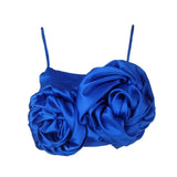 GETADME Elegant Women Crop Top Three-dimensional Rose Flower Sling Stretchy Skinny Solid Summer Floral Suspenders Camisole for Club