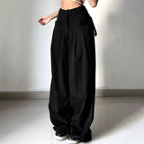 GETADME Elegant Women Wide Leg Pants Y2K High Waist Trouser Autumn Office Ladies Pocket Loose Full Length Suit Trousers Streetwear