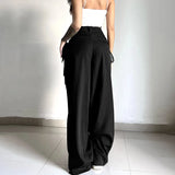 GETADME Elegant Women Wide Leg Pants Y2K High Waist Trouser Autumn Office Ladies Pocket Loose Full Length Suit Trousers Streetwear