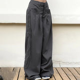 GETADME Elegant Women Wide Leg Pants Y2K High Waist Trouser Autumn Office Ladies Pocket Loose Full Length Suit Trousers Streetwear