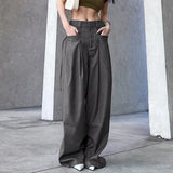 GETADME Elegant Women Wide Leg Pants Y2K High Waist Trouser Autumn Office Ladies Pocket Loose Full Length Suit Trousers Streetwear