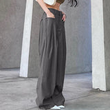 GETADME Elegant Women Wide Leg Pants Y2K High Waist Trouser Autumn Office Ladies Pocket Loose Full Length Suit Trousers Streetwear