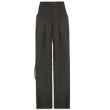GETADME Elegant Women Wide Leg Pants Y2K High Waist Trouser Autumn Office Ladies Pocket Loose Full Length Suit Trousers Streetwear
