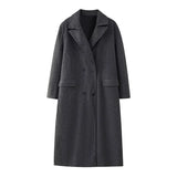 Getadme Elegant Women's Woolen Overcoat Double Breasted Lapel Pocket Long Coats 2025 Autumn Winter Lady Streetwear Oversize Outerwears