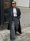 Getadme Elegant Women's Woolen Overcoat Double Breasted Lapel Pocket Long Coats 2025 Autumn Winter Lady Streetwear Oversize Outerwears