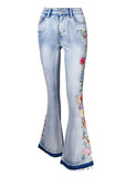 GETADME Embroidered Flared Jeans fFor Women,Skinny Flare Denim Pants, Ragged Hem Pants, Legs Embroidered Jeans