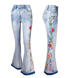 GETADME Embroidered Flared Jeans fFor Women,Skinny Flare Denim Pants, Ragged Hem Pants, Legs Embroidered Jeans