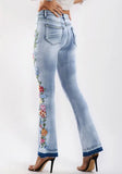 GETADME Embroidered Flared Jeans fFor Women,Skinny Flare Denim Pants, Ragged Hem Pants, Legs Embroidered Jeans