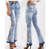 GETADME Embroidered Flared Jeans fFor Women,Skinny Flare Denim Pants, Ragged Hem Pants, Legs Embroidered Jeans