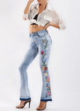 GETADME Embroidered Flared Jeans fFor Women,Skinny Flare Denim Pants, Ragged Hem Pants, Legs Embroidered Jeans