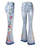 GETADME Embroidered Flared Jeans fFor Women,Skinny Flare Denim Pants, Ragged Hem Pants, Legs Embroidered Jeans