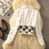GETADME Embroidered Lace Stitching Fake Two Pieces Shirts Women's Spring New French Chic Design Sense Niche Short Shirt Top