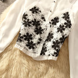 GETADME Embroidered Lace Stitching Fake Two Pieces Shirts Women's Spring New French Chic Design Sense Niche Short Shirt Top