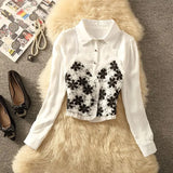 GETADME Embroidered Lace Stitching Fake Two Pieces Shirts Women's Spring New French Chic Design Sense Niche Short Shirt Top