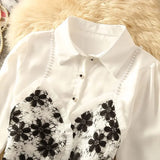 GETADME Embroidered Lace Stitching Fake Two Pieces Shirts Women's Spring New French Chic Design Sense Niche Short Shirt Top