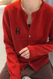GETADME Europe station cashmere cardigan women's loose H-letter jacquard thin knitted jacket sweater slim round neck sweater