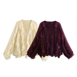 GETADME European And American Style 2025 Spring New Women's Retro Loose Casual Simple V-neck Layered Decorative Shirt