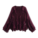 GETADME European And American Style 2025 Spring New Women's Retro Loose Casual Simple V-neck Layered Decorative Shirt