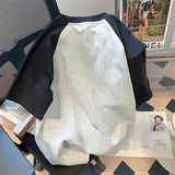 GETADME 유럽 및 미국 만화 그래피티 프린팅 반팔 남녀 한국 스타일 타이드 브랜드 여름 루즈 라운드넥 탑