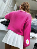 GETADME European and American women's autumn new sweet flower pattern sweater cardigan loose short knitted women's sweater jacket
