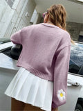 GETADME European and American women's autumn new sweet flower pattern sweater cardigan loose short knitted women's sweater jacket