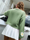 GETADME European and American women's autumn new sweet flower pattern sweater cardigan loose short knitted women's sweater jacket