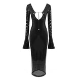 GETADME Evening Dress women Elegant Sequins Deep V Long Sleeves Midi Dress Sexy Luxury Backless Lace Up Ankle Length Bandage Party Gown