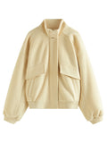 GETADME FSLE Women Thicken Short Jackets 2.8% Wool Female Stand Collar Yellow Casual Coat Winter Warm Women Drop Sleeve Jacket 24FS14714