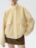 GETADME FSLE Women Thicken Short Jackets 2.8% Wool Female Stand Collar Yellow Casual Coat Winter Warm Women Drop Sleeve Jacket 24FS14714