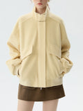 GETADME FSLE Women Thicken Short Jackets 2.8% Wool Female Stand Collar Yellow Casual Coat Winter Warm Women Drop Sleeve Jacket 24FS14714