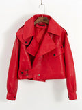 GETADME FTLZZ New Spring Women Faux Leather Jacket Biker Red White Coat Turndown Collar PU Motorcycle Jackets Loose Streetwear Outerwear