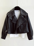 GETADME FTLZZ New Spring Women Faux Leather Jacket Biker Red White Coat Turndown Collar PU Motorcycle Jackets Loose Streetwear Outerwear