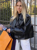 GETADME FTLZZ New Spring Women Faux Leather Jacket Biker Red White Coat Turndown Collar PU Motorcycle Jackets Loose Streetwear Outerwear